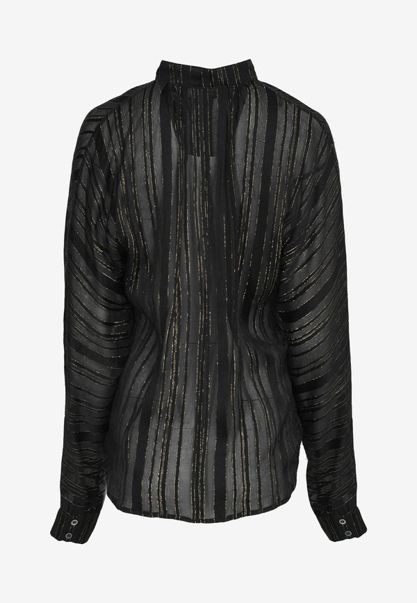 Paul & Joe Long-Sleeved Lurex Sheer Shirt Black