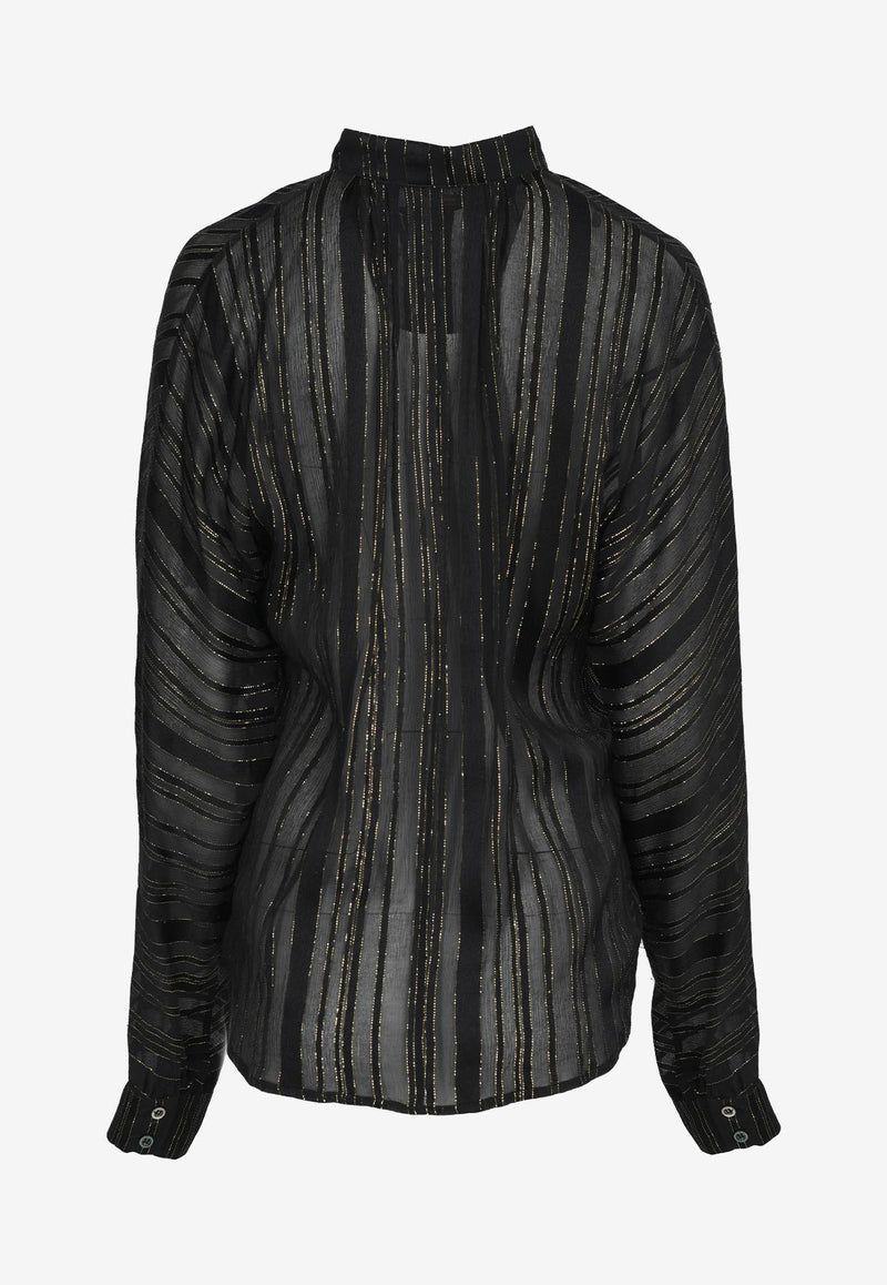 Paul & Joe Long-Sleeved Lurex Sheer Shirt Black