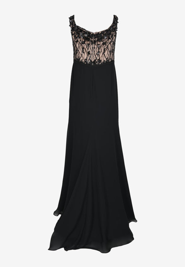 Pronovias Atos Style 131 Off-Shoulder Beaded Gown Black