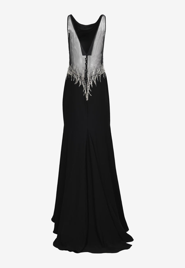 Pronovias Teron Beaded Crepe Gown Black
