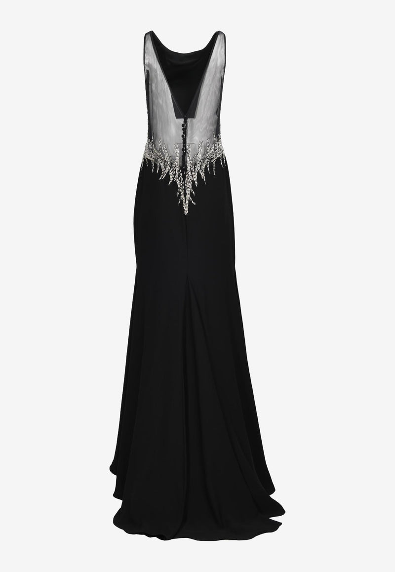 Pronovias Teron Beaded Crepe Gown Black