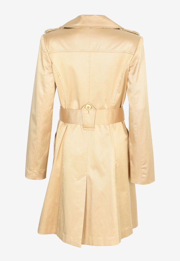 Caché Single-Breasted Metallic Trench Coat Gold