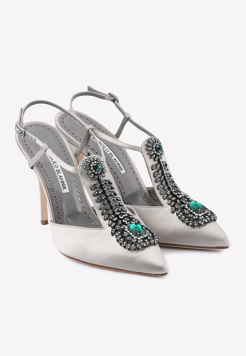 Manolo Blahnik Jamala 105 Crystal Embellished Pumps Grey JAMALA GR 105 GREY 0502 0039-0003