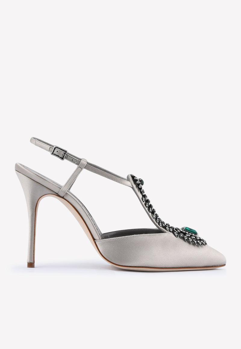 Manolo Blahnik Jamala 105 Crystal Embellished Pumps Grey JAMALA GR 105 GREY 0502 0039-0003