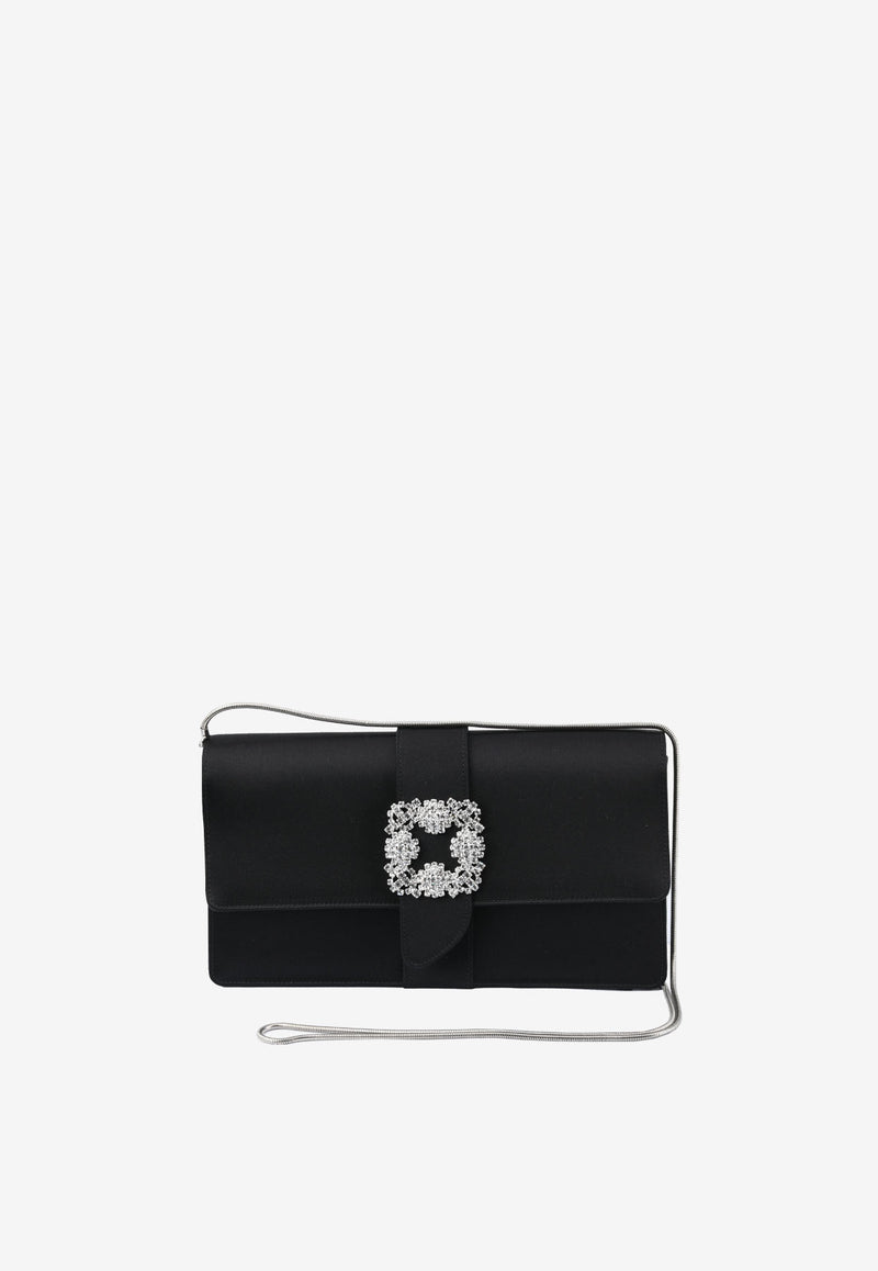 Manolo Blahnik Capri Satin Clutch with CLC Crystal Buckle Black CAPRI CLC BLACK 0015 0783-0050