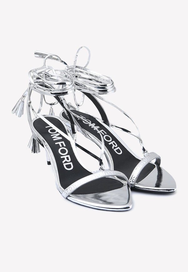 Tom Ford 55 Tassel-Wrap Sandals in Mirror Leather W3030S-LCL224 U8004 Silver