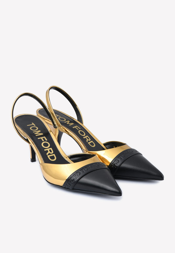 Tom Ford 65 Cap Toe Slingback Pumps in Mirror Leather W3032N-LCL233 C2909 Gold