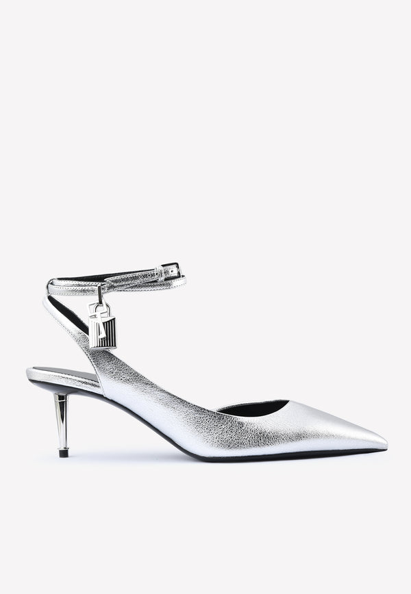Tom Ford Padlock 65 Laminated Leather Pumps W2962S-LSP014 U8004 Silver