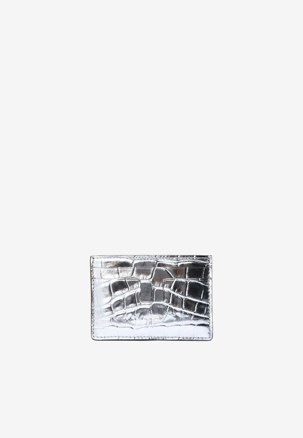 Tom Ford Laminated TF Cardholder in Croc-Embossed Leather Silver S0250P-LCL258 U8004
