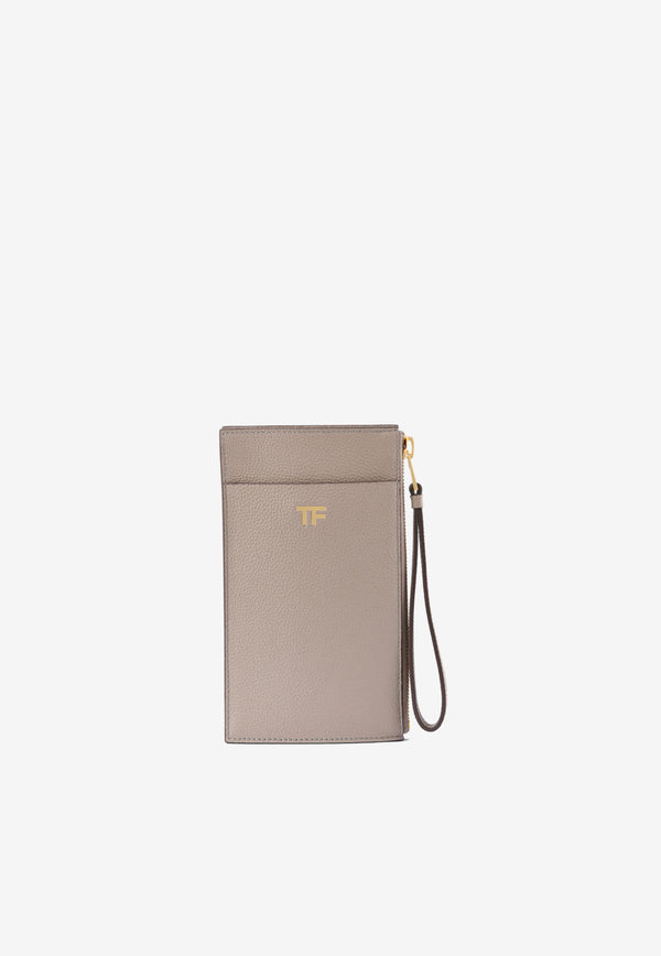 Tom Ford TF Zip Cardholder in Grained Leather with Wrist Strap Taupe S0417T-LCL095 U8006