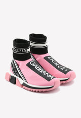 Dolce & Gabanna Sorrento Stretch Knit High-Top Sneakers Pink CK1645 AZ708 8T570