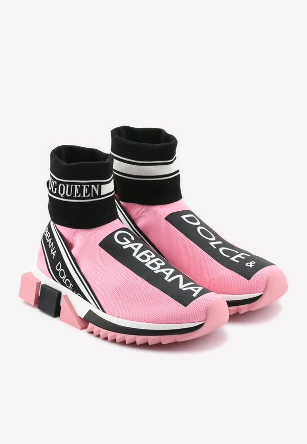 Dolce & Gabanna Sorrento Stretch Knit High-Top Sneakers Pink CK1645 AZ708 8T570