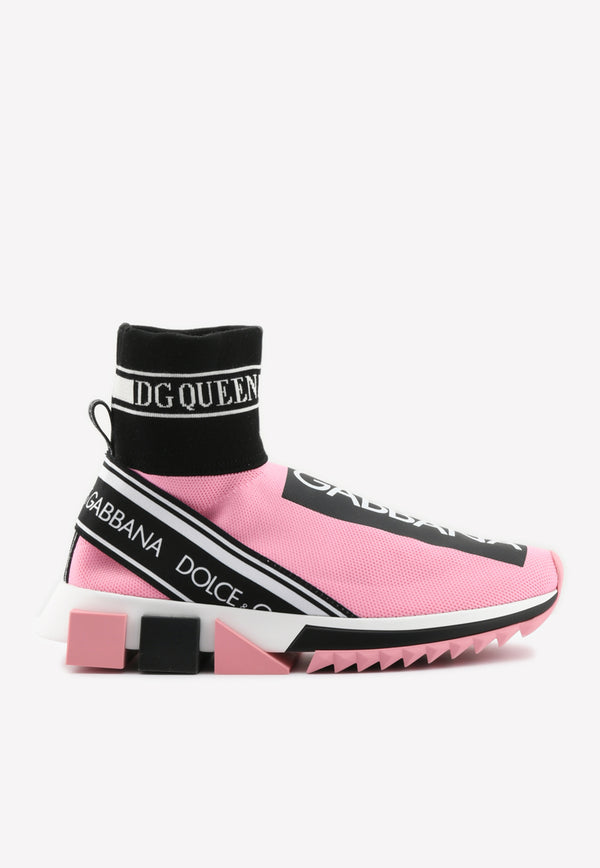 Dolce & Gabanna Sorrento Stretch Knit High-Top Sneakers Pink CK1645 AZ708 8T570