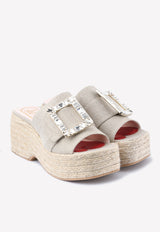 Roger Vivier 85 Crystal Buckle Espadrille Platform Sandals Beige RVW61931050FOJC803 TESSUTO ALPI