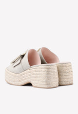 Roger Vivier 85 Crystal Buckle Espadrille Platform Sandals Beige RVW61931050FOJC803 TESSUTO ALPI