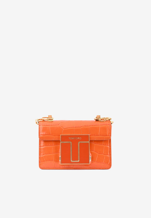 Tom Ford Mini 001 Chain Shoulder Bag in Croc-Embossed Leather Orange L1384E-LCL150 U2068