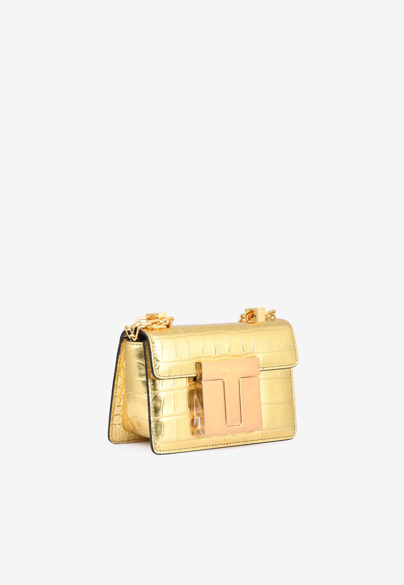 Tom Ford Baguette Metallic Chain Shoulder Bag in Croc-Embossed Leather Gold L1384T-LCL258 U2004