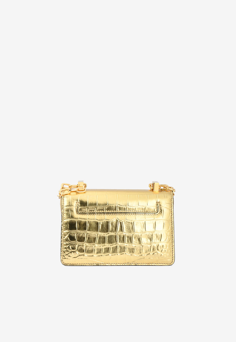 Tom Ford Baguette Metallic Chain Shoulder Bag in Croc-Embossed Leather Gold L1384T-LCL258 U2004