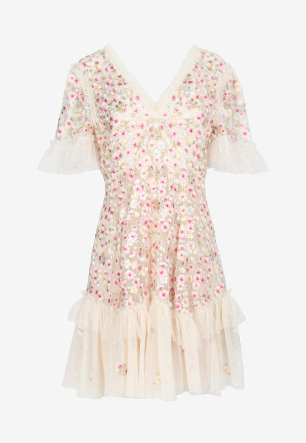 Needle & Thread Primrose Floral Mini Dress Cream DS-SS-37-RHS23-CAPCREAM