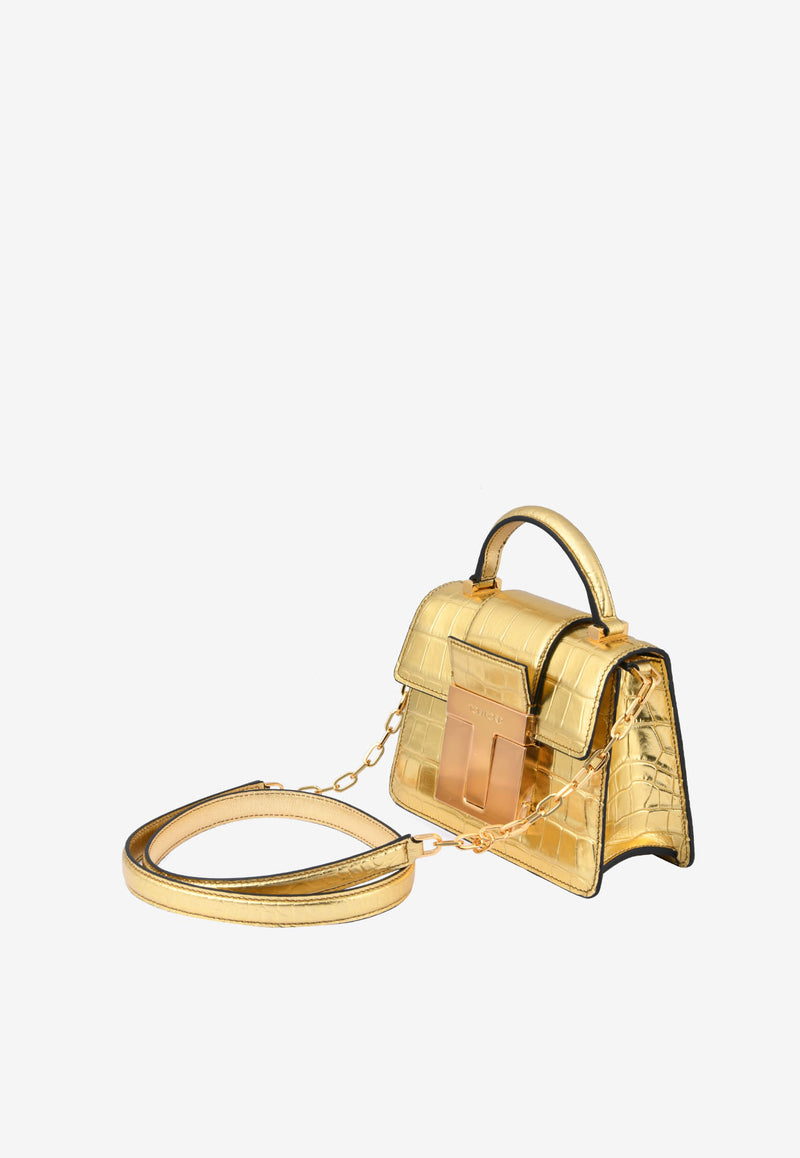 Tom Ford Mini 001 Croc-Embossed Top Handle Bag in Metallic Leather Gold L1370T-LCL258 U2004