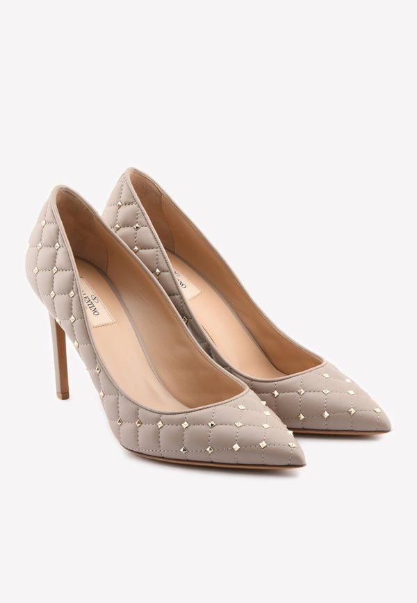 Valentino Rockstud Spike 100 Quilted Pumps QW2S0H89NSN P45 Taupe