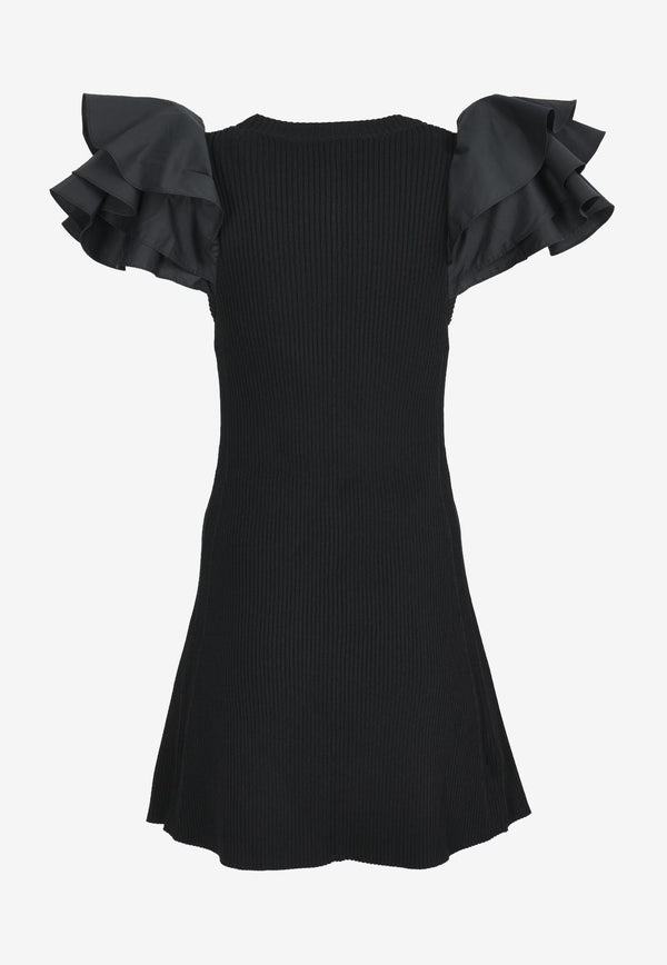 Aje Questa Puff-Sleeved Rib Knit Mini Dress Black 23AW5314BLACK