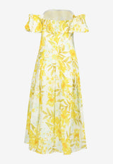 Elliatt Sheraton Midi Floral Dress in Linen Yellow E6022323YELLOW MULTI