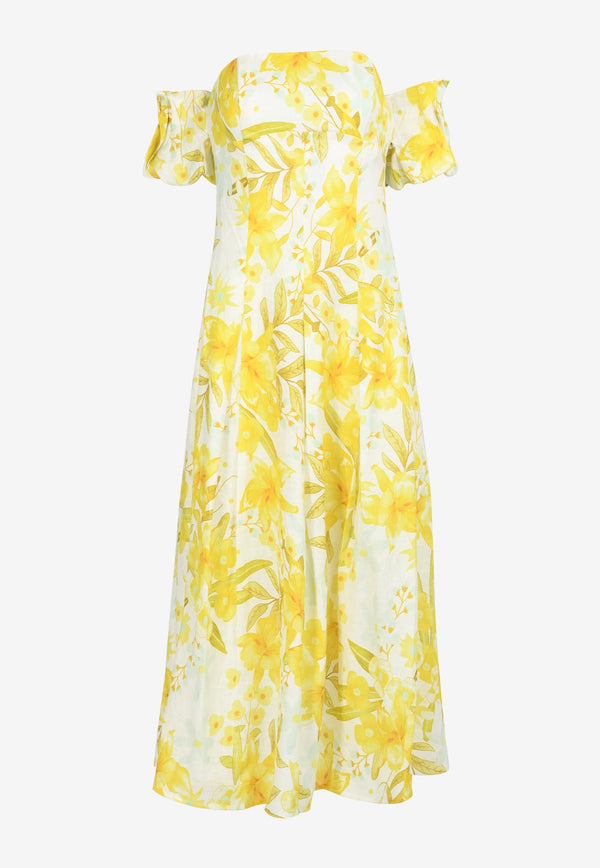 Elliatt Sheraton Midi Floral Dress in Linen Yellow E6022323YELLOW MULTI