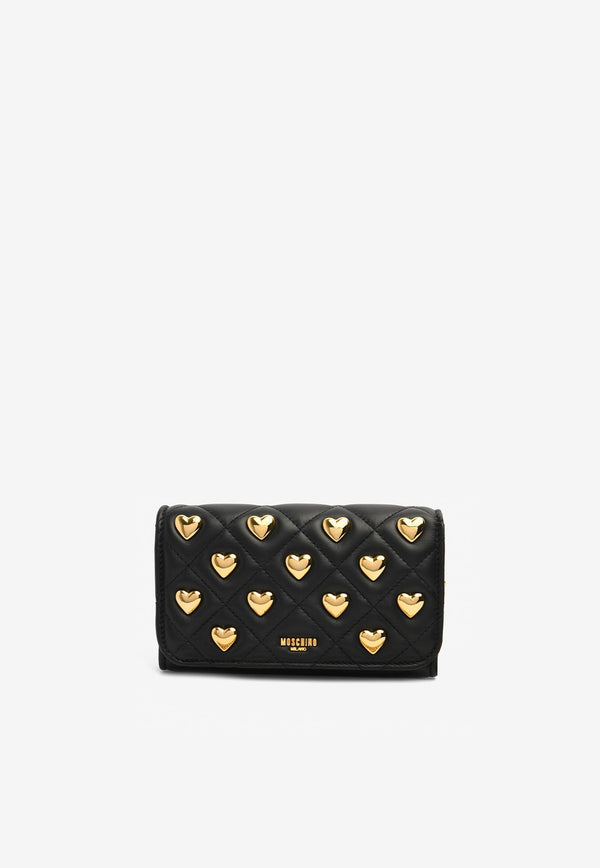 Moschino Mini Clutch Bag with Heart Studs Black 8102BLACK