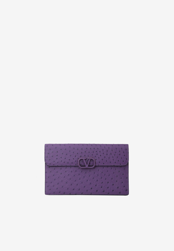 Valentino Large VLogo Envelope Clutch in Ostrich Leather Purple XW2P0T44CFQ T1N