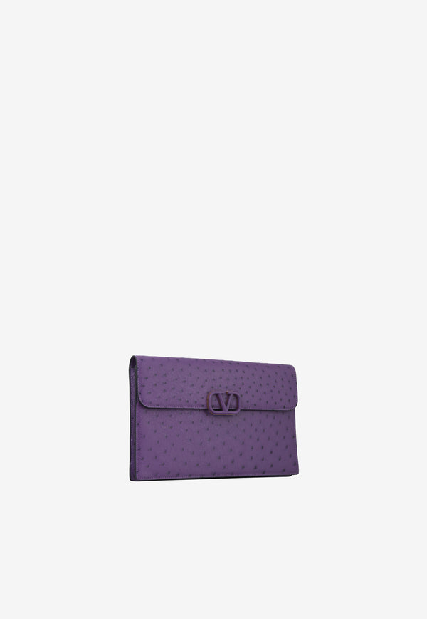 Valentino Large VLogo Envelope Clutch in Ostrich Leather Purple XW2P0T44CFQ T1N