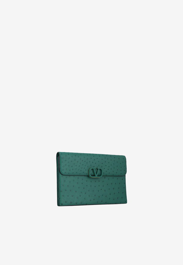 Valentino Large VLogo Envelope Clutch in Ostrich Leather Green XW2P0T44CFQ T70