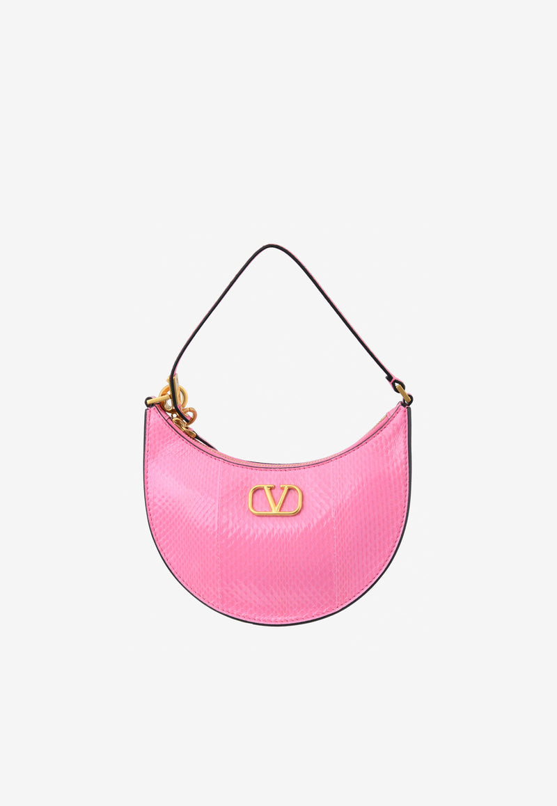 Valentino Mini Signature VLogo Hobo Bag in Snakeskin Leather Pink XW2P0W19MVD HW4