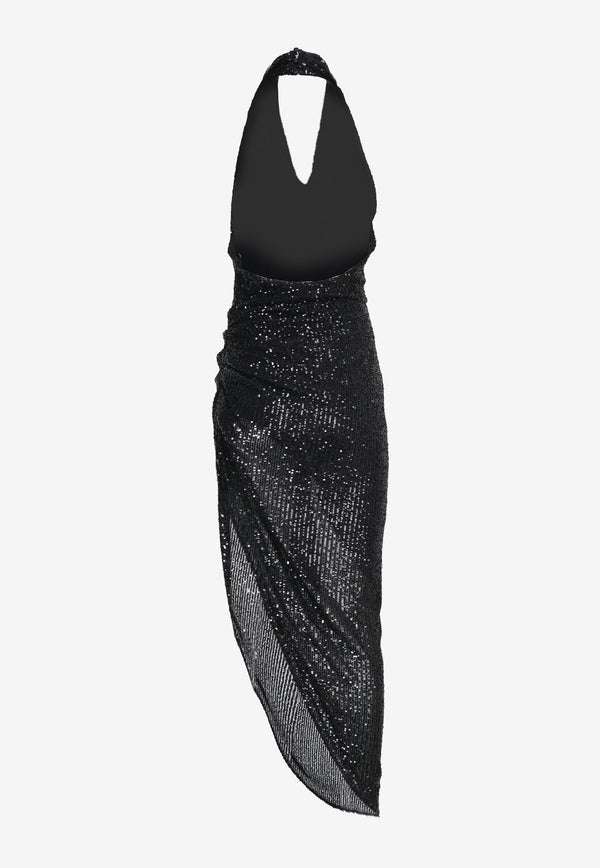 In The Mood For Love Madeleine Sequined Halter Dress Black RS2300100018BLACK