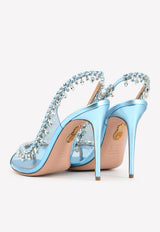 Aquazzura Temptation 105 Crystal Embellished Slingback Sandals Light Blue TEMHIGSC-NLPICE ICE
