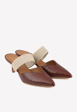 Malone Souliers Maisie 45 Mules in Croc-Embossed Leather Mahogany MAISIE 45-92 MAHOGANY/BEIGE