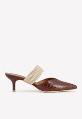 Malone Souliers Maisie 45 Mules in Croc-Embossed Leather Mahogany MAISIE 45-92 MAHOGANY/BEIGE