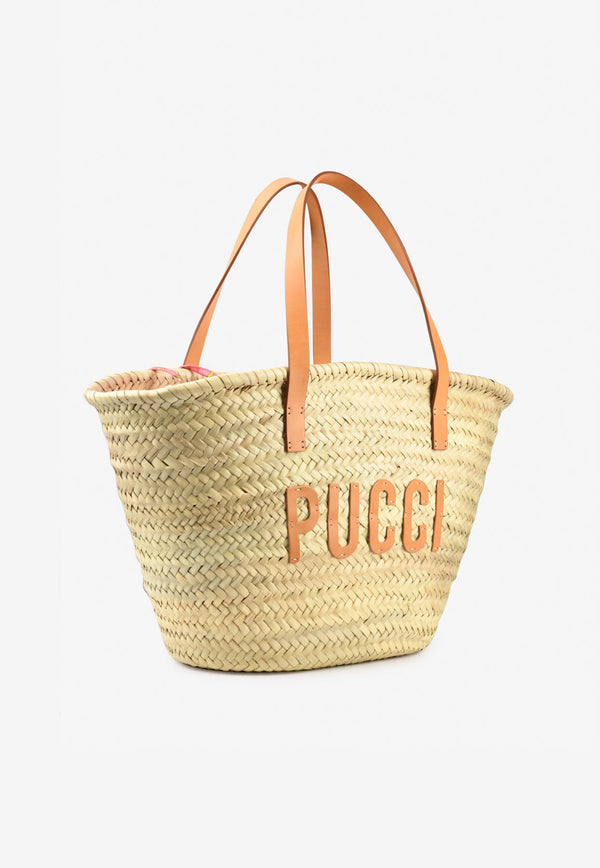 Emilio Pucci Large Basket Tote Bag with Logo Patch Beige 2HBC64 2H910 A32