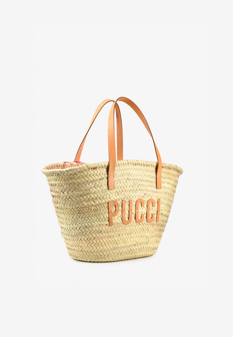 Emilio Pucci Basket Tote Bag with Logo Patch Beige 2HBC69 2H910 A32