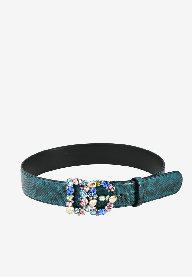 Dolce & Gabbana DG Crystal Belt in Python-Print  Leather Blue BE1501 AY063 80620