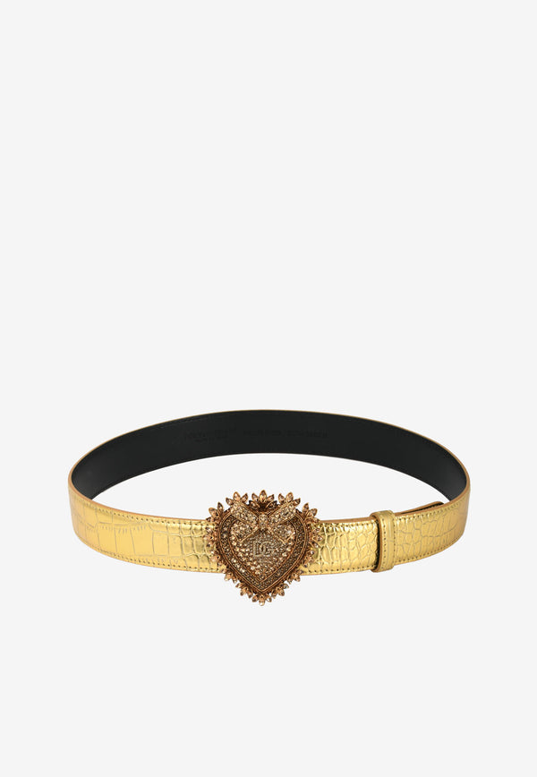 Dolce & Gabbana Devotion Metallic Belt in Croc-Embossed Leather Gold BE1506 AY196 8H943