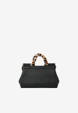 Dolce & Gabbana Small Sicily Top Handle Bag in Dauphine Leather with Scarf Detail Black BB7116 AY153 8S543