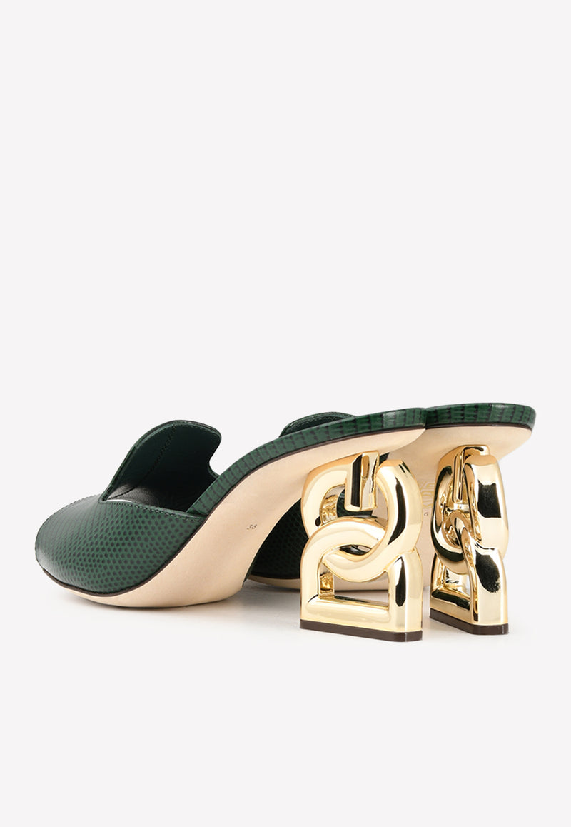 Dolce & Gabbana Keira 75 DG Mules in Animal Print Calf Leather Green CR1180 AY281 87685
