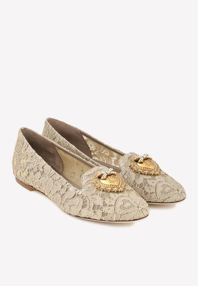 Dolce & Gabbana Devotion Taormina Lace Ballet Flats Beige CP0010 AY198 80703