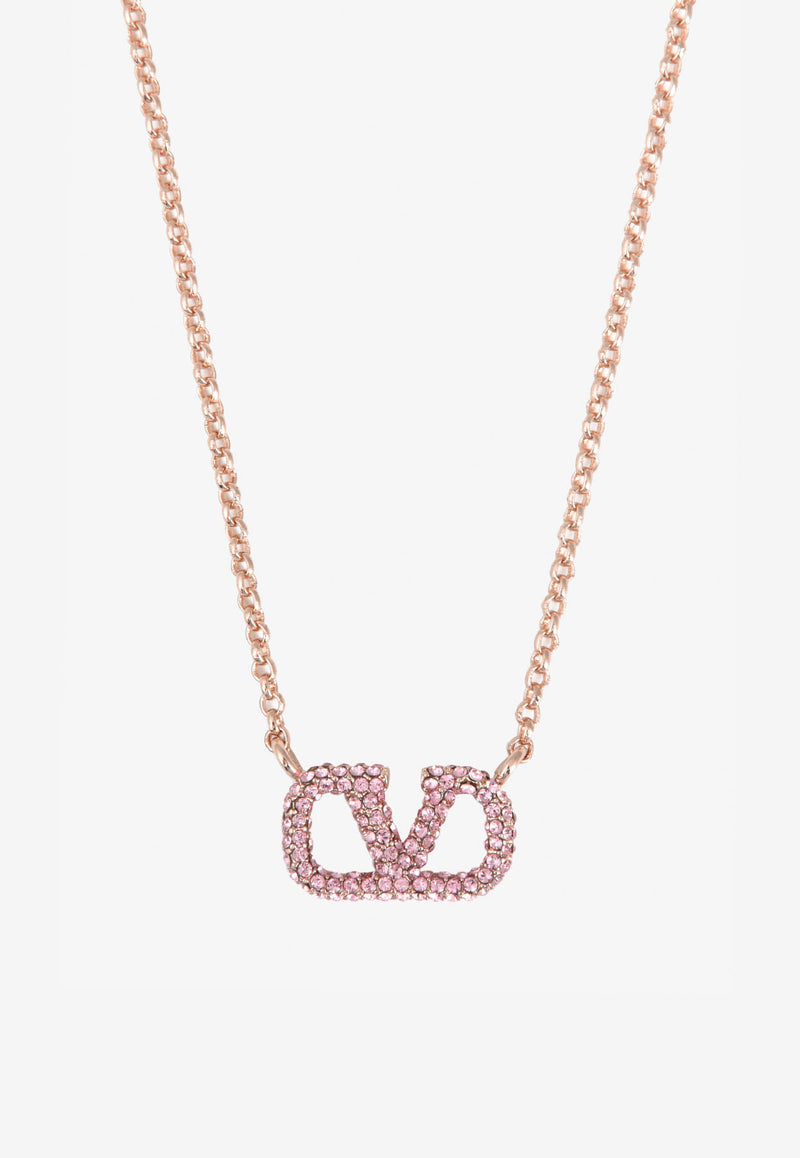 Valentino Crystal Embellished VLogo Necklace Rose Gold XW0J0Q37ZET 7JZ