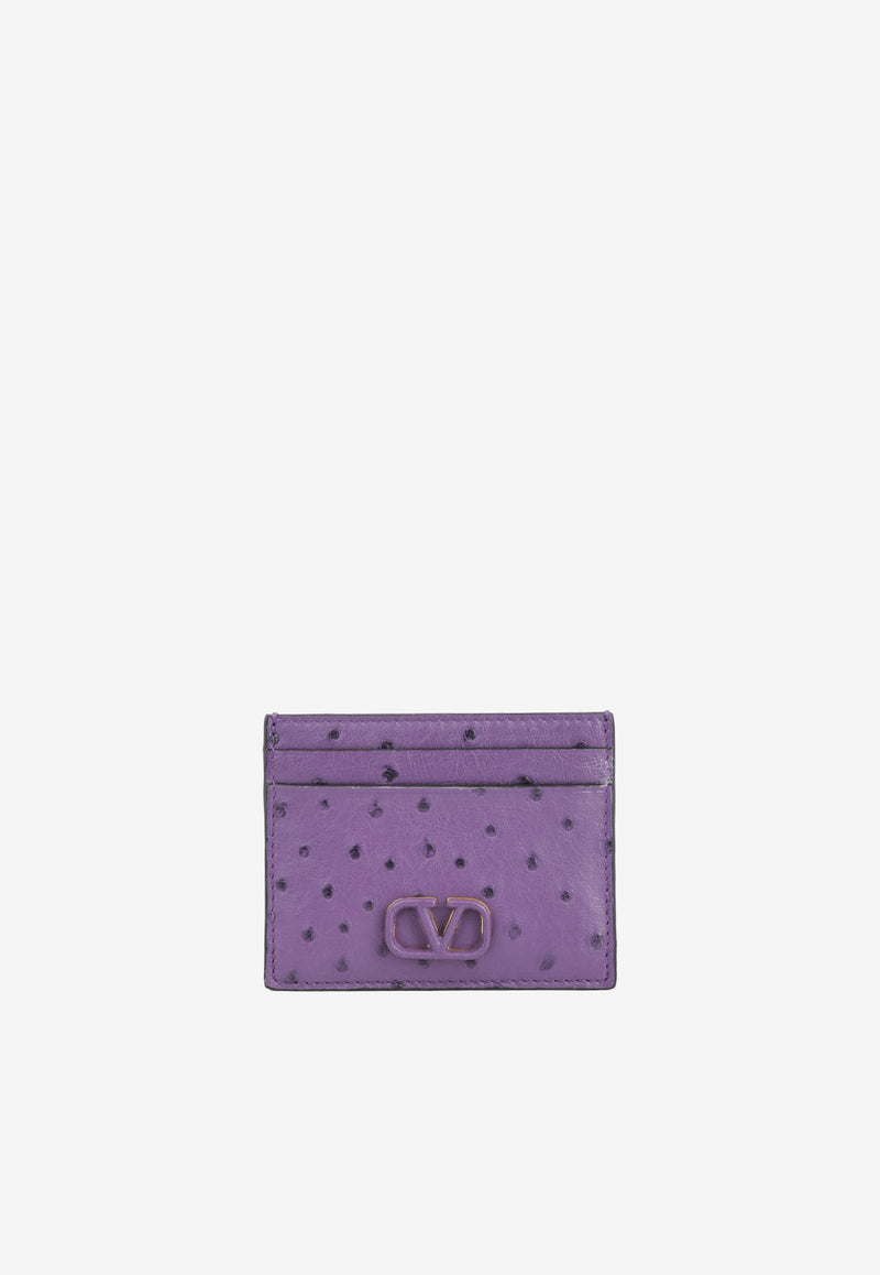 Valentino VLogo Cardholder in Ostrich Leather Purple XW2P0V32CFQ T1N
