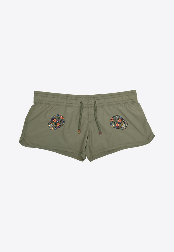Les Canebiers Byblos All-Over Mexican Head Swim Shorts in Khaki Byblon All Over Mex-Khaki