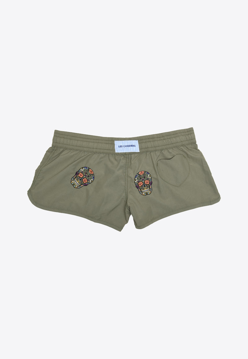 Les Canebiers Byblos All-Over Mexican Head Swim Shorts in Khaki Byblon All Over Mex-Khaki