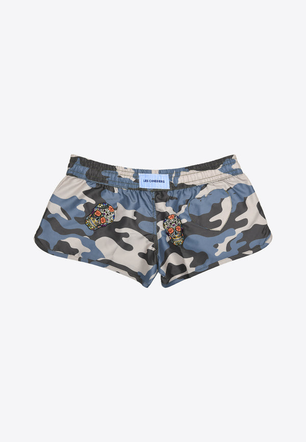 Les Canebiers Byblos All-Over Mexican Head Swim Shorts in Camo Green Byblon All Over Mex-Camou