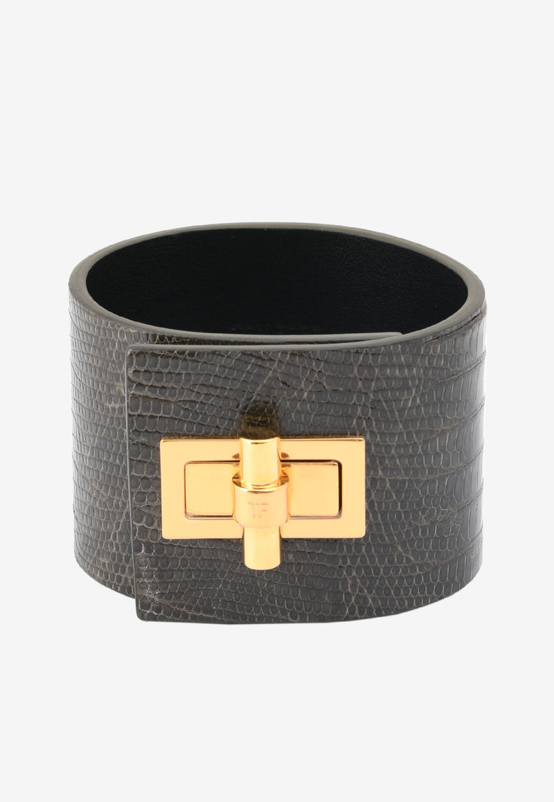 Tom Ford Wide Natalia Turnlock Buckle Cuff in Animal Print Leather Grey JW0762-TEJBR MYG